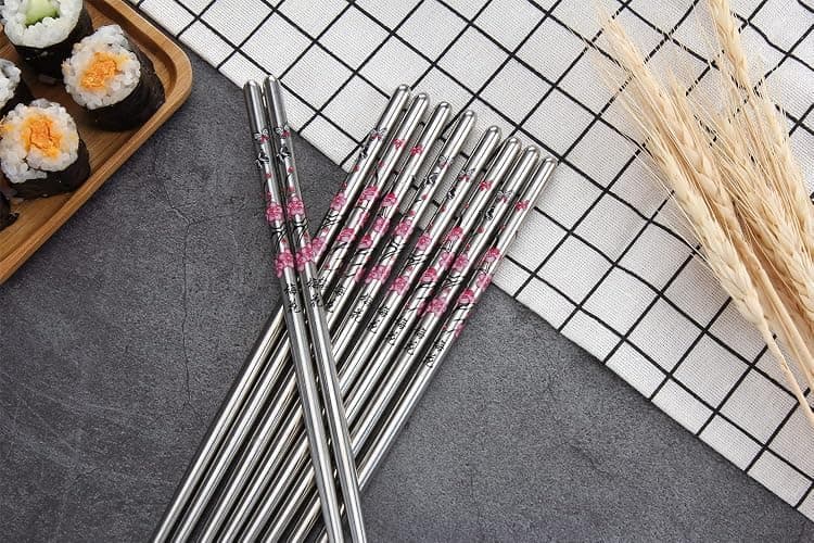 HuaLan Stainless Steel Chopsticks, Metal Chopsticks, Reusable Non-slip Design Chop Sticks, 5 Pairs Gift Set,Plum Pattern Design thumbnail 7