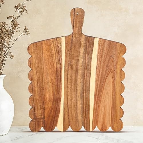 Wood Scalloped Cutting Boards Set, Decorative Wooden Charcuterie Boards with Handle for Cheese Pizza Meat Fruit Bread Baking, Cottagecore Farmhouse Kitchen Serving Trays Decor thumbnail 8