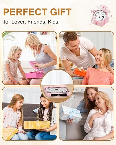 ENVYCLOUD CD Player Portable with Dual Stereo Speakers, Rechargeable Portable CD Player with Bluetooth for Home with Headphones, Support CD/AUX/USB, Pink thumbnail 7