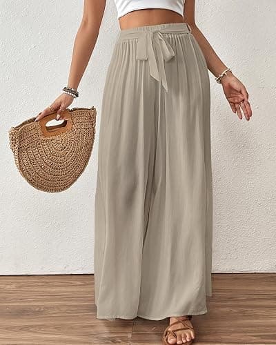 Bsubseach Wide Leg Pants Woman Flowy Floral Palazzo Pants for Women High Waisted Summer Casual Trousers Cruise Outfits thumbnail 2