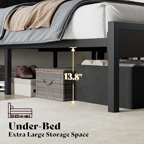 AMERLIFE Queen Bed Frame with LED Light and 2 Storage Drawers, Metal Platform Bed with Storage Headboard, Velvet Upholstered, Heavy-Duty Slats, No Box Spring Needed, Easy Assembly, Black thumbnail 6