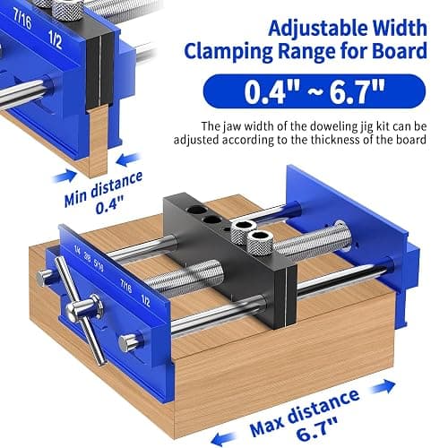 Self Centering Dowel Jig Kit, Drill Jig for Straight Holes Biscuit Joiner Set, Adjustable Drilling Guide Wood Working Tools with 3 Drill and 6 Drill Guide Bushings, Wood Doweling Jig for Woodworking thumbnail 4