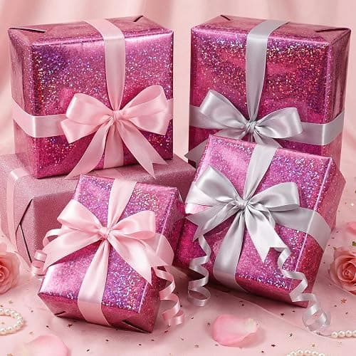 woric Pink Wrapping Paper Roll 17 Inch x 33 Feet Metallic Holographic Point Gift Wrapping for Girls Party, Mother's Day Wedding, Bridal Shower, Birthday, Baby Shower thumbnail 4