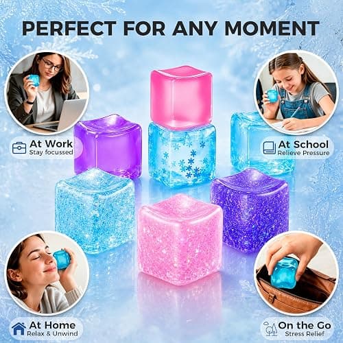 Ice Cube Squishy Fidget Toy, Slow Rise Squeeze Sensory Toy Stress Ball for Office Desk Anxiety Relief, Focus & Calm Novelty Gift for Teens - Blue Glitter thumbnail 5
