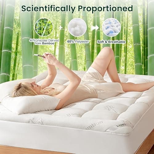 Love's cabin Twin XL Mattress Topper Viscose Derived from Bamboo, Thick Pillow Top Mattress Pad with Stretchable Pockets for 8"-20" Mattress, Soft Breathable Cooling Mattress Topper for Hot Sleepers thumbnail 4