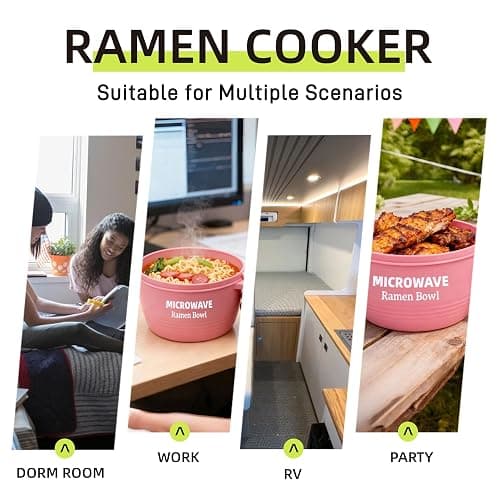 Layron Large Ramen Bowl Set, Ramen Noodle Bowls Microwavable 45 oz, Ramen Cooker, Microwave Pasta Cooker, Ramen Bowl Microwave Gift for College Boys Girls Male Female Dorm Room (pink) thumbnail 4