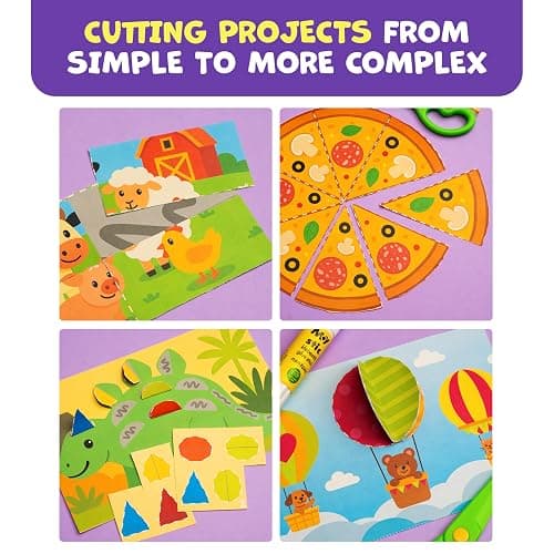 Snip & Shape Scissor Skills Activity Book with Toddler & Kids Scissors 3-5 | 30 cutting crafts for fine motor skills, 2x childrens safety scissors, kindergarten & preschool learning activity workbook thumbnail 4
