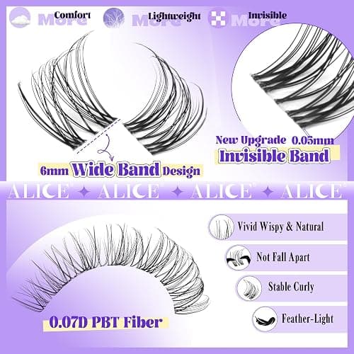 Wispy Lash Clusters Invisible Band Natural Lash Extensions Waterproof 8-16mm Cluster Eyelash Extension D Curl DIY Individual Cluster Lashes by ALICE thumbnail 3