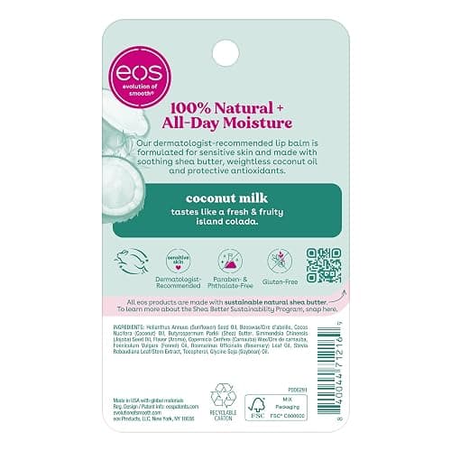 eos 100% Natural Lip Balm- Coconut Milk, eos lip balm, All-Day Moisture, Lip Care, Shea Butter, Moisturizing, Sensitive Skin,0.14 oz, 2 Pack thumbnail 7