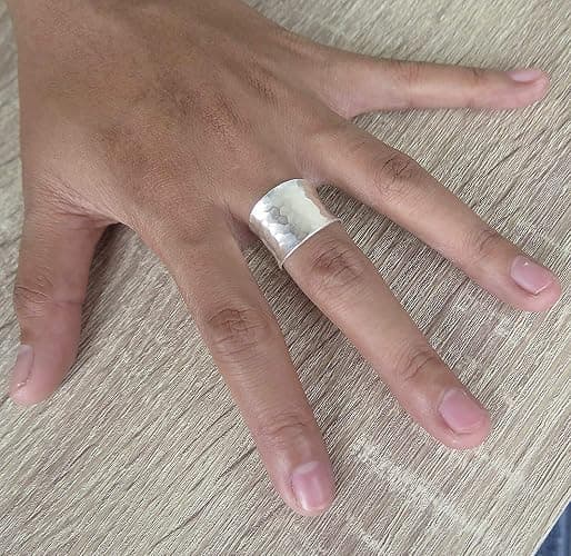 Hammered Sterling Silver Handmade Wide Band Ring, Classic Shiny Finish Wrap Band, Adjustable to Sizes 6-12, Can fit Also as Thumb ring, Gift for Her thumbnail 6