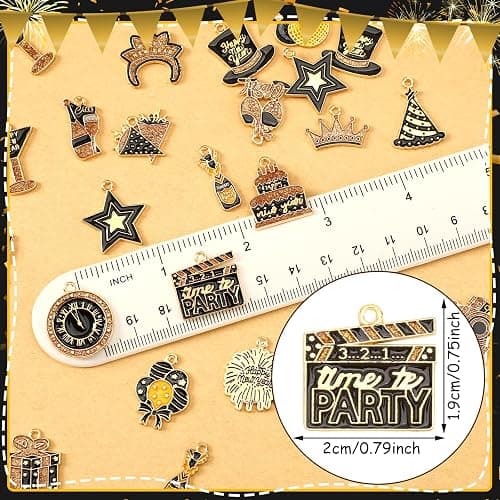 MARFOREVER 40Pcs/20 Pairs New Year Charms for Jewelry Making, New Year’s Eve Clock Hat Star Champagne Flute Glittery Enamel Pendants for Bracelet Necklace Earrings Making Accessories thumbnail 5