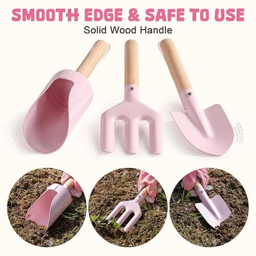 ROBOTIME Kids Gardening Set, 17PCS Kids Gardening Tools for Girls, Toddler Gardening Set with Hat, Apron, Gloves, Watering Can & Tool Bag – Outdoor Garden Toy Kit (Pink) thumbnail 4
