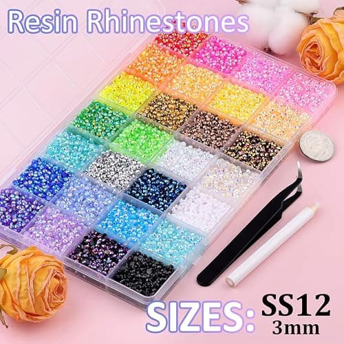 34000Pcs Resin Rhinestones with Tweezers for Bedazzling, Multicolor 3mm Crystal with 3Pcs 10ml B7000 Jewelry Glue for Bedazzled Nail Art Crafting Makeup thumbnail 2