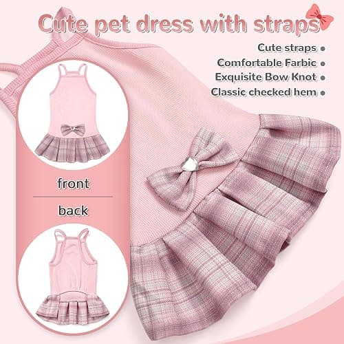 YUDODO Pet Dog Dress for Small Dogs Girl, Pet Clothes with Bowtie | Soft, Stretchy, Breathable, Sleeveless, Cute Princess Pet Dress, For Yorkie Chihuahua Maltese, Pink, S thumbnail 3