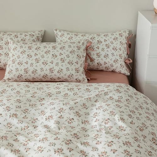 VM VOUGEMARKET Pink Flower Duvet Cover Set Twin 3 Pieces Girls Cottagecore Bedding Set 100% Cotton Peach Floral Comforter Cover with Zipper Closure,Vintage Country Bedding-68x86 Inch thumbnail 6