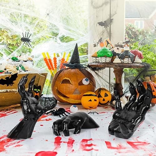 Halloween Decorations Indoor Outdoor 3 Pack Wall Mount Creepy Hands&Candles | Life-Sized Horror Hands for Wall Decorations, Gothic Hanging Wall Art Sculpture thumbnail 8