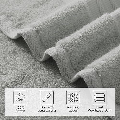 REDKISS 8 Piece Grey Towels Set - 100% Cotton Towels Set with 2 Large Bath Towels, 2 Hand, 4 Washcloths, 600 GSM Highly Absorbent Bath Towel Sets, Gray Quick Dry Shower Towel for Family Gym thumbnail 5