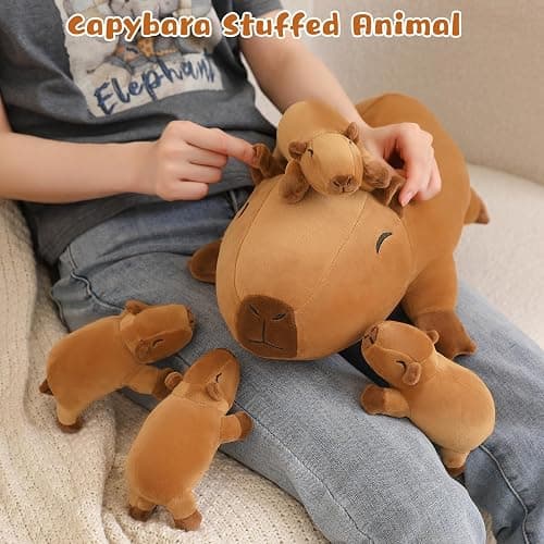 TOYSYM Capybara Plush Cute Capybara Stuffed Animal Pillow with 4 Baby Plushies in Her Tummy, Soft Cotton Stuffed Animals Toy Gifts for Kids thumbnail 6