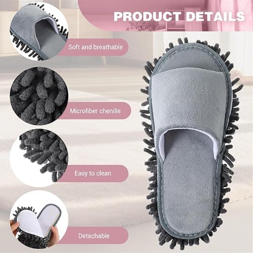 Meyeyaia 4 Pair Washable Mop Shoes,Removable Microfiber Cleaning Slippers,Mopping Slippers for Women and Men Home Office Floor Dust and Dirt Cleaning (Beige Gray Pink Black) thumbnail 5