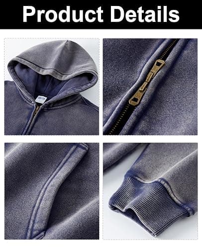 KEEPSHOWING Womens and Mens Zip Up Hoodies Long Sleeve Fall Oversized Sweatshirts Acid Wash Y2K Jacket with Pockets thumbnail 6