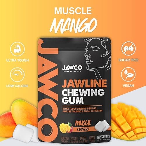 JAWCO Ultra-tough Jawline Chewing Gum | Get a Stronger, Squarer Jawline | Sugar-Free Jaw Training Hard Gum | Chisel, Sculpt, & Tone | 15X Hardness | Facial Fitness Mewing Gum | Muscle Mango (1-Pack) thumbnail 2