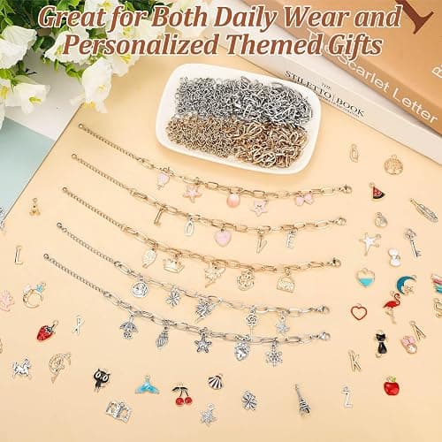 Mckanti 674 Pieces Charm Bracelet Making Kit, Including Paperclip Chain Bracelets, Charms, Jump Rings for DIY Bracelet Making(Gold & Silver) thumbnail 6