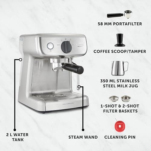 BREVILLE Barista Mini Espresso, Latte and Cappuccino Coffee Machine 2L Water Tank Milk Frother 15 Bar Italian Pump Stainless Steel [VCF125] thumbnail 6