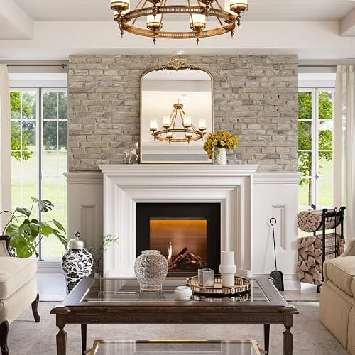 Wiserset Vintage Baroque Arched Wall Mirror, 30"x40" Antique Gold Bathroom Wall Mirrors, Large Ornate Arch Bronze Mirror for Over Sink, Fireplace, Entryway, Living Room, Hanging or Leaning thumbnail 7