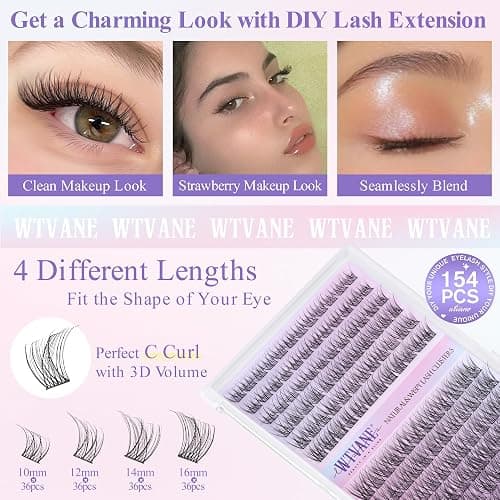 Wispy Lash Clusters Kit Natural Eyelash Clusters Extensions Kit 144pcs Individual Lashes DIY Lash Extension Kit with 10-16mm Lashes Clusters, Lash Bond and Seal,Lash Tweezers by Wtvane thumbnail 3