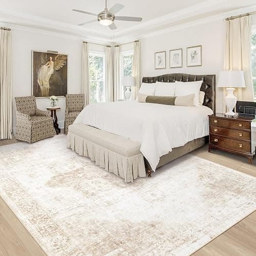 Area Rug 8x10 Washable Rug, Vintage Boho Medallion Rugs Non-Slip Soft Low Pile Large Distressed Rug Indoor Retro Carpet for Living Room Bedroom Dining Room Home Office (Beige, 8'x10') thumbnail 2
