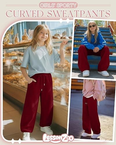 LessonZoo Girls Sweatpants 5-16y Baggy Barrel Pants Teen Wide Leg Open Bottom Casual Drawstring Soft Sweat Pants with Pockets thumbnail 4