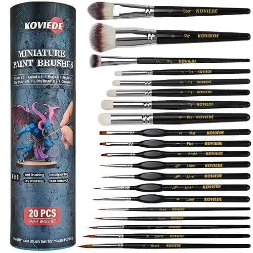 KOVIEDE Miniature Paint Brushes Dry Brush, 20PCS Fine Detail Paint Brush Set for Blending, Dusting, Acrylic Oil Watercolor Painting, Model Painting, Crafts, Paint by Numbers - Image 1
