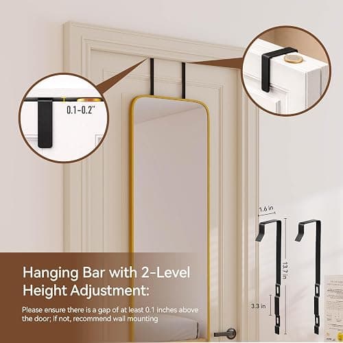NARCISSUS 47x14 Mirror Door Hanging Full Length,Over Door or Wall Mounted Aluminum Alloy Frame Tempered Glass Rectangle Full Body Mirrors for Bedroom Dressing Living Room Bathroom 47 inch Gold thumbnail 9