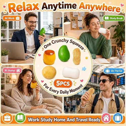 4PCS Crunchy Squishy Mango Soap Peanut Pudding Stress Ball Set ASMR Bead Filled Realistic Food Shape Slushy Squeeze Fidget Squishies for Office Desk Home Travel Adults Party Favor Gift (5PCS-A) thumbnail 6