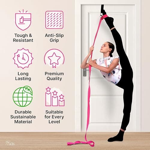 Stretching Strap with Door Anchor & Resistance Band – Leg Stretcher for Improving Flexibility & Splits – Ideal for Ballet, Dance, Cheer, Yoga & Gymnastics – Home Training Equipment for All Levels thumbnail 2