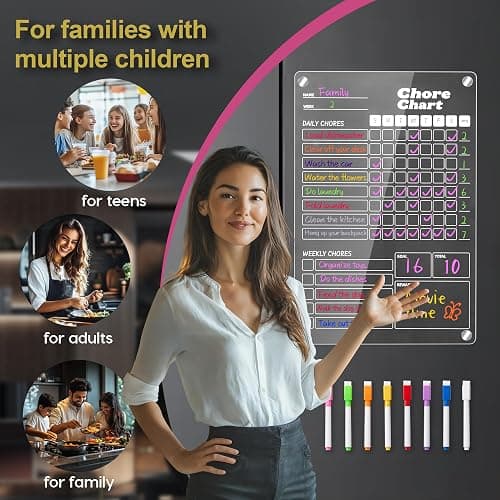 2 pcs Acrylic Magnetic Chore Chart for Kids on Fridge, Chore Board, Dry Erase Chore Chart, 12"x8" Transparent Erasable Reward Chart for Teens and Adults Chore Checklist with 8 Markers and Towel thumbnail 6