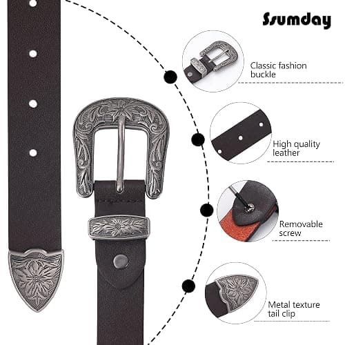 Ssumday Women's Western Leather Belt，Adjustable Soft Leather Fashion Belt for Jeans & Dresses thumbnail 2