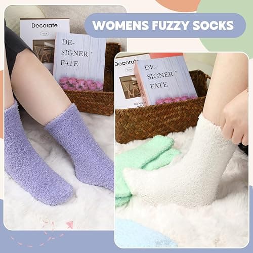 6 Pairs Womens Fuzzy Socks Winter Warm Soft C/ozy Fluffy Microfiber House Sleeping Slipper Socks Christmas Gifts thumbnail 6
