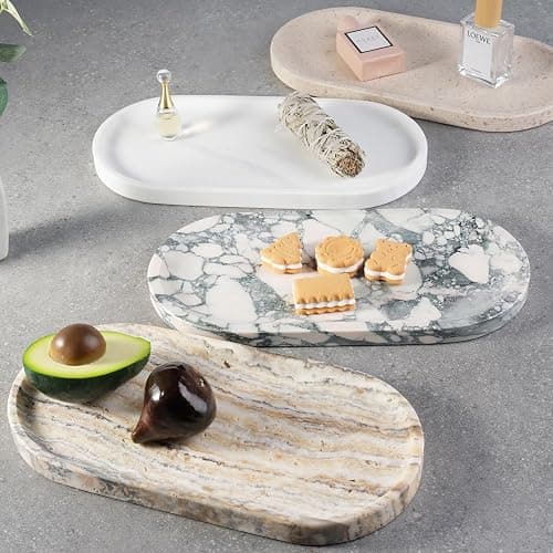 Koville Natural Marble Tray for Bathroom Countertop, Marble Storage Trays for Perfume, Cosmetics, Jewelry, Vanity Tray Stone Trays for Kitchen, Decorative Tray for Dresser Organizer(Calacatta White) thumbnail 7
