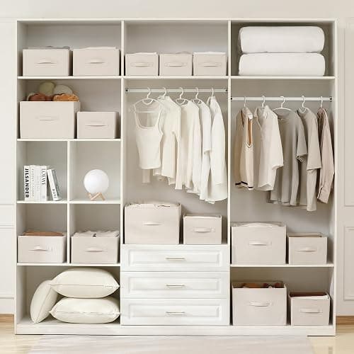 Linen Folding Storage Bins, 3 Pack Large Storage Baskets, Washable, Clothing Storage Bins with Handle, Closet Organizer for Storage Sweater,Sheets(Beige, 18½"x11" x8½") thumbnail 2