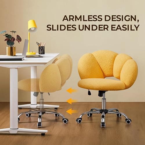 Yaheetech Boucle Upholstered Desk Chair Cloud-Shaped Vanity Chair Adjustable Home Office Computer with Rolling Wheels for Living Room, Bedroom Yellow thumbnail 4