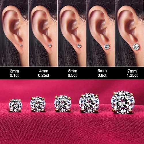 Kainier Women's 14K Gold Plated CZ Stud Earrings Simulated Diamond Round Cubic Zirconia Ear Stud Set（5 Pairs)… thumbnail 2