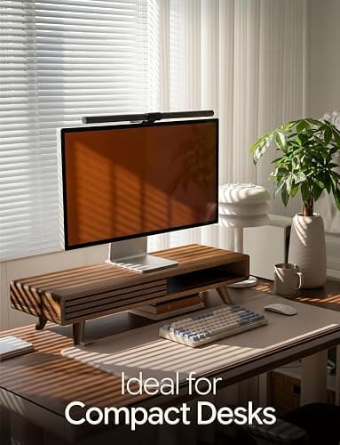 Tinamo 24" Wood Monitor Stand Riser with Sliding Door and Cable Management | Acacia Wood, Ergonomic Design, Fits Most 24"-32" Monitors, Non-slip, Hidden Multi-purpose Storage, All Hardware Included thumbnail 5