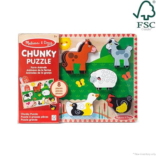 Melissa & Doug Farm Wooden Chunky Puzzle (8 pcs) - FSC Certified | 8 Chunky Wooden Pieces, Stand-Up Farm Animals and Barn, Motor Skill Building Puzzle Play, Toddler Toys for Kids, Ages 2+ thumbnail 6