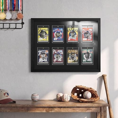 SZYUU Sports Card Display Frame with Magnetic Card Holder & Tempered Glass | Trading Card Display Case for Baseball, Basketball, Football or Hockey Cards, 8-Card Wall-Mounted Display thumbnail 6