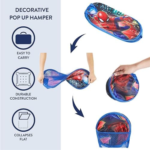 Marvel Spider-Man Pop-Up Hamper for Kids,Red Collapsible Laundry Basket with Durable Carry Handles,21" H x 13.5" W x 13.5" L,Lightweight & Portable thumbnail 4