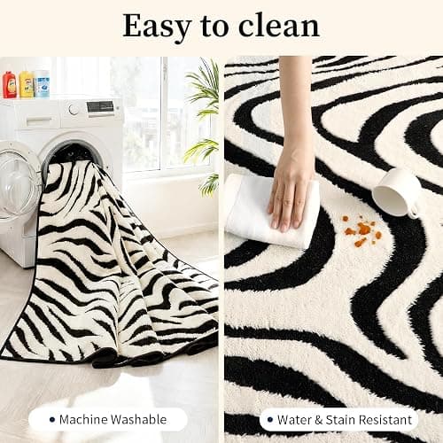 YIHOUSE 2×3 Ft Entryway Rugs: Washable Zebra Striped Small Rug - Modern Black and Cream White Rug for Indoor Entrance Bedroom Bathroom Home Decor - Nonslip Non-Shedding Carpet thumbnail 8