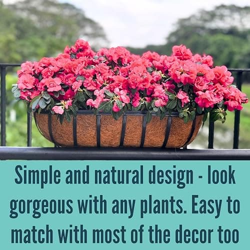 LaLaGreen Fence Planters for Outdoor Plants (24 Inch, 4 Pack) Black Metal Window Boxes Planter To Attach To House, Wall Mounted Flower Coco Baskets Outside Deck Railing Balcony Garden Porch Patio Rail thumbnail 6