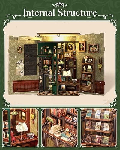 CUTEBEE Book Nook Kit - DIY Miniature House Kit for Adults, Teens and Beginners, Dollhouse Booknook Library Tiny House Bookshelf Decor 3D Wooden Puzzle, Gifts for Family, Friends (Owl Bookstore) thumbnail 6