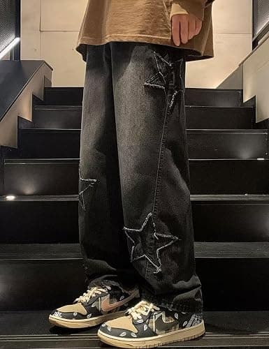 Y2k Star Jeans Men Graphic Baggy Jeans Emo Star Pants Grunge Patchwork Pants Streetwear thumbnail 3
